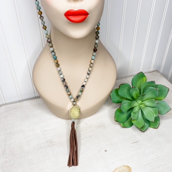 Amazonite Necklace w/ Druzy Pendant - Picture 2 of 5